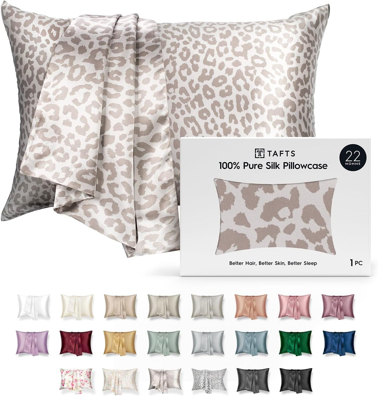 TAFTS 22mm 100% Pure Mulberry Silk Pillowcase for Hair and Skin with Envelope Closure, Cooling and Organic, Double-Sided Design (Silver, King Size 20" x 36", 22 Momme, 1 Piece)