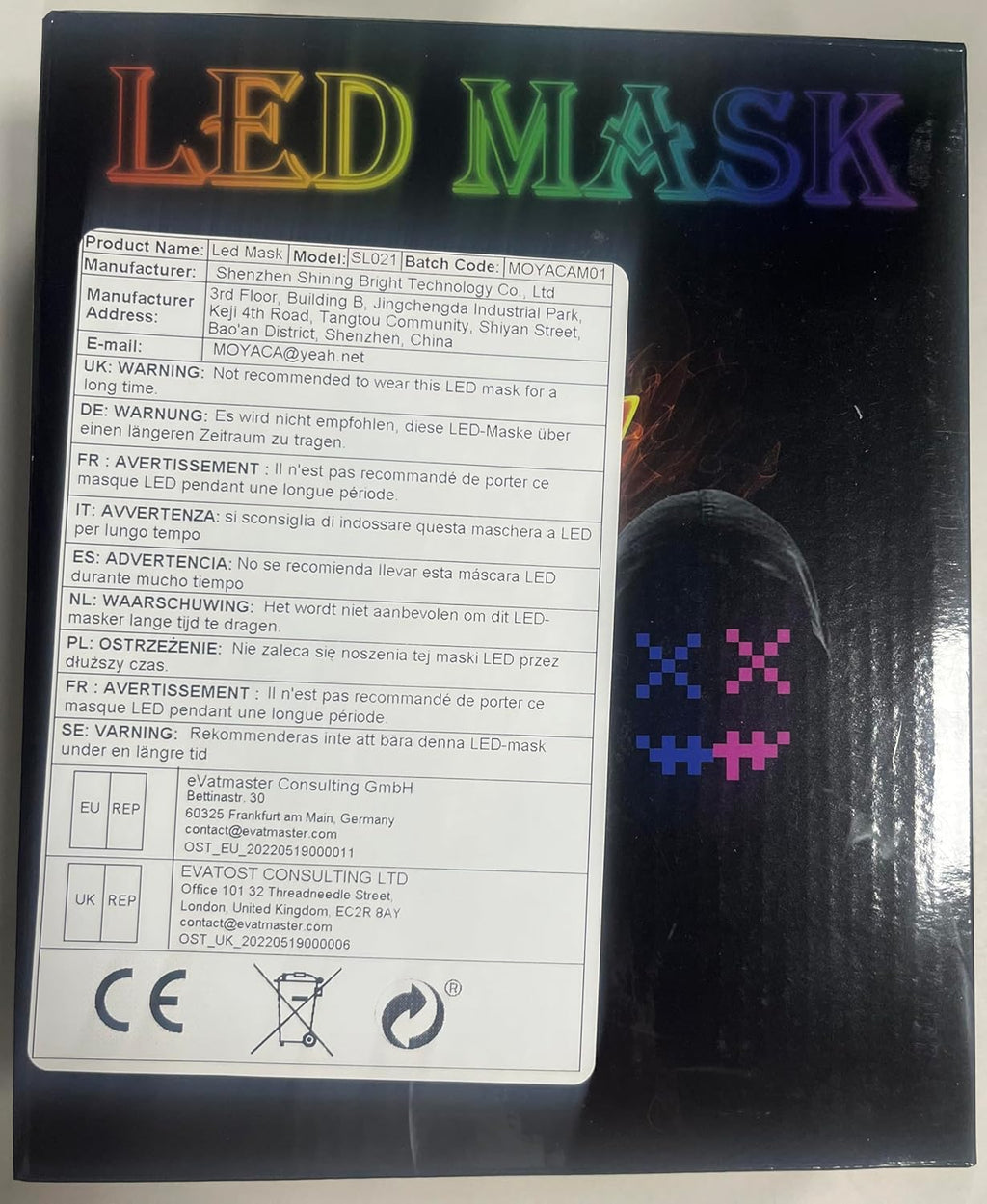 Led Mask with Gesture Sensing,Light up Mask for Kids/Men/Women LED Halloween Mas