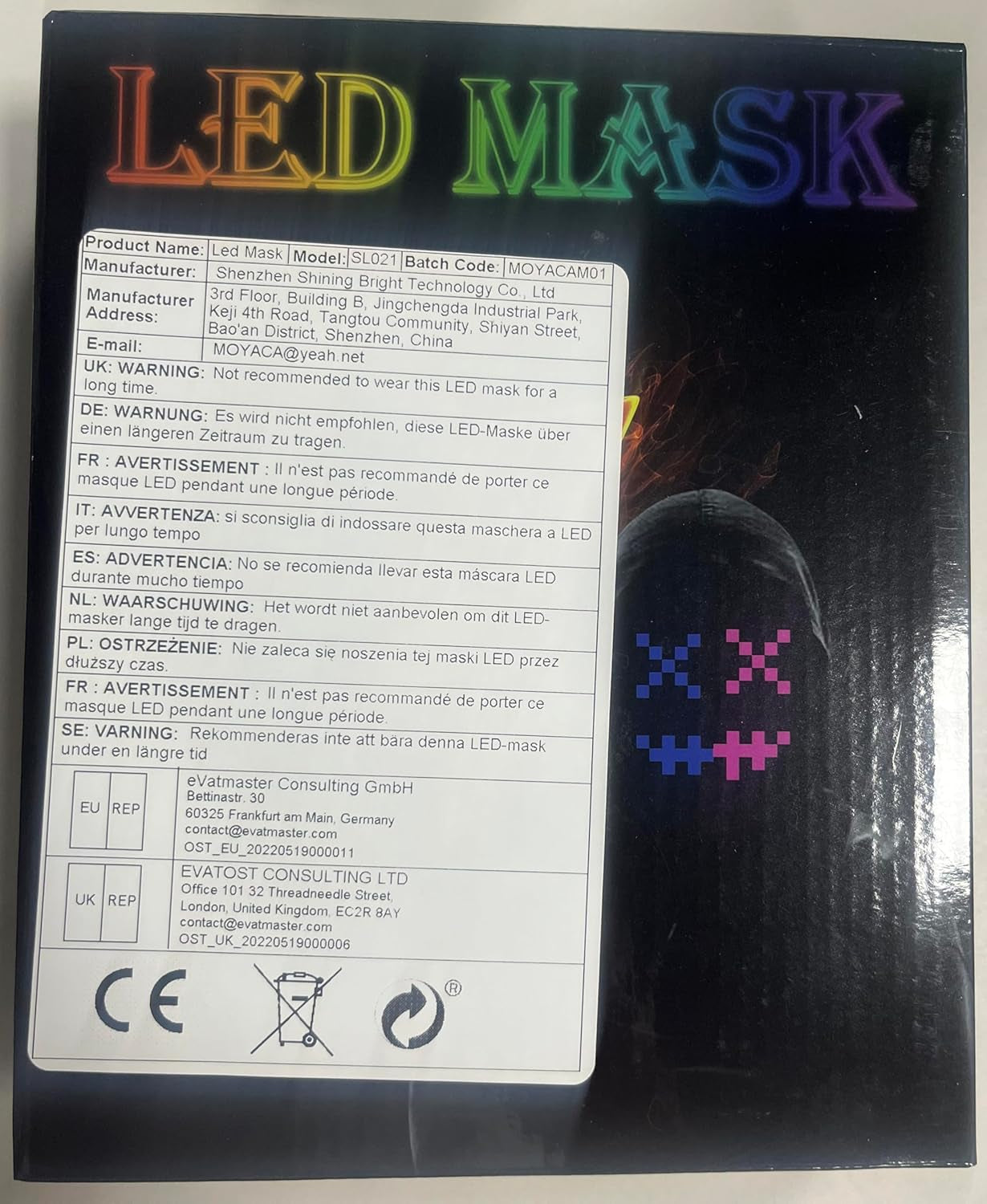 Led Mask with Gesture Sensing,Light up Mask for Kids/Men/Women LED Halloween Mas