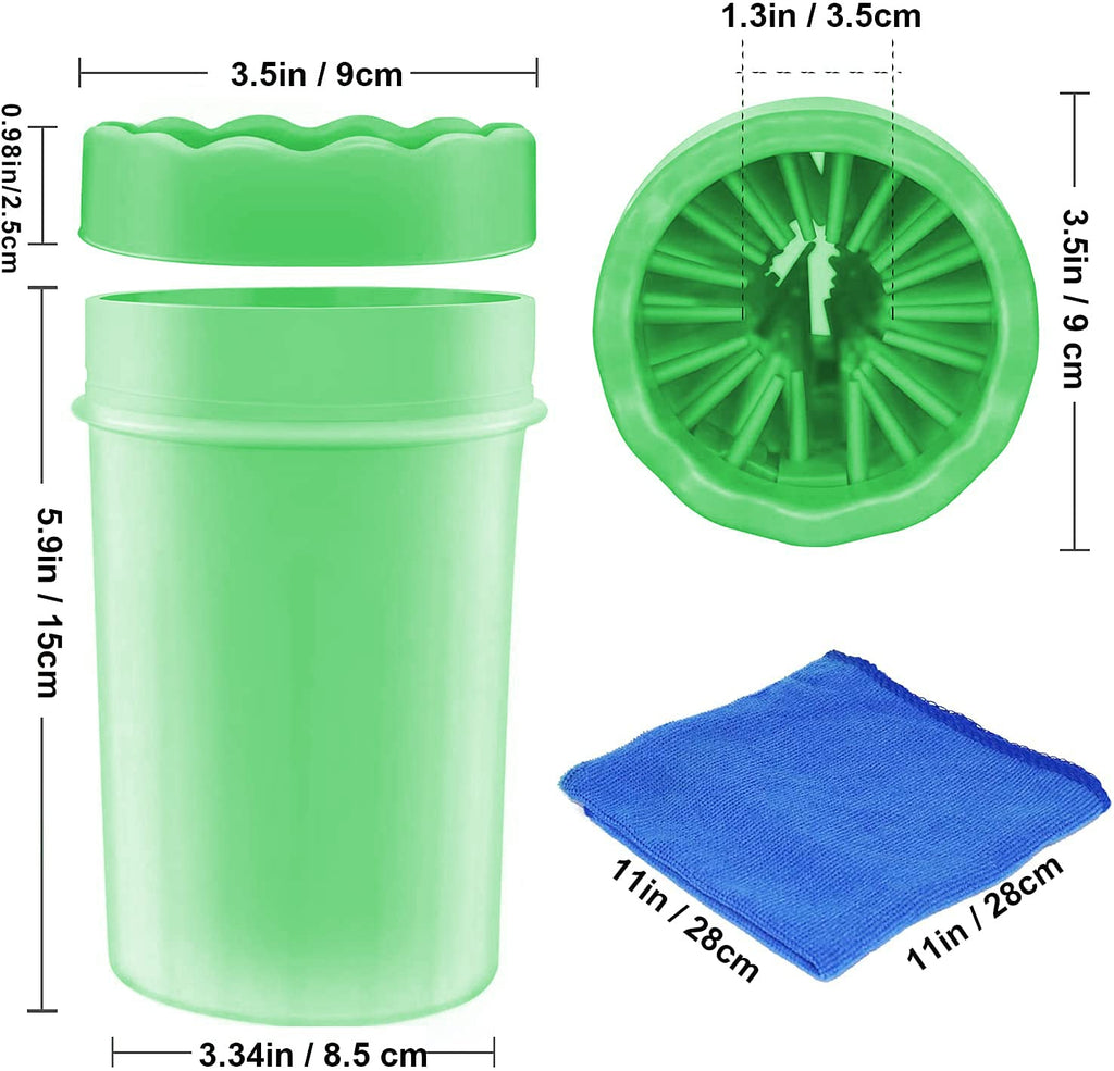 AOLDHYY Fuufome5.91" Dog Paw Cleaner, Dog Paw Washer Cup, 2 in 1 Portable Silicone Pet Cleaning Brush Feet Cleaner for Dogs Grooming with Muddy Paw,Dog Foot Cleaner for Medium Dog，With Towel (Green)