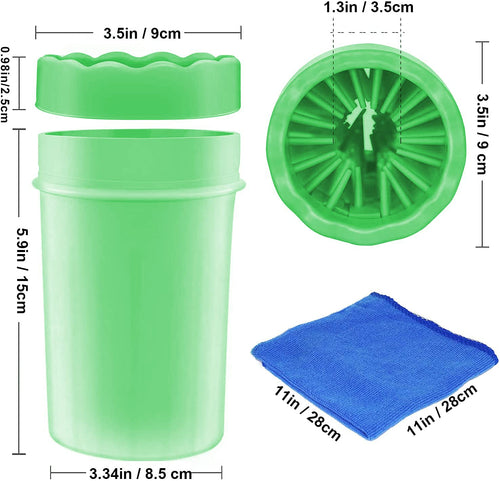 AOLDHYY Fuufome5.91" Dog Paw Cleaner, Dog Paw Washer Cup, 2 in 1 Portable Silicone Pet Cleaning Brush Feet Cleaner for Dogs Grooming with Muddy Paw,Dog Foot Cleaner for Medium Dog，With Towel (Green)