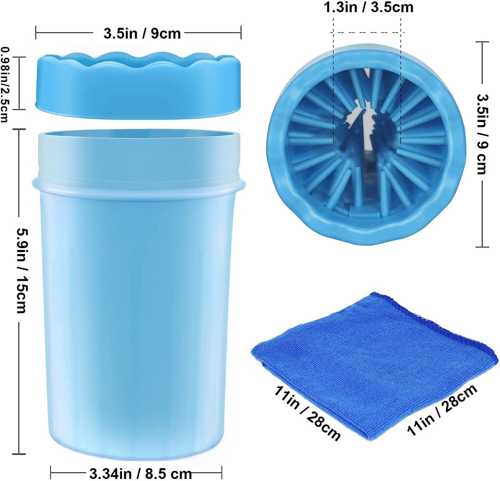 5.91" Dog Paw Cleaner, Dog Paw Washer Cup, 2 in 1 Portable Silicone Pet Cleaning Brush Feet Cleaner for Dogs Grooming with Muddy Paw,Dog Foot Cleaner for Medium Dog，With Towel (Blue)