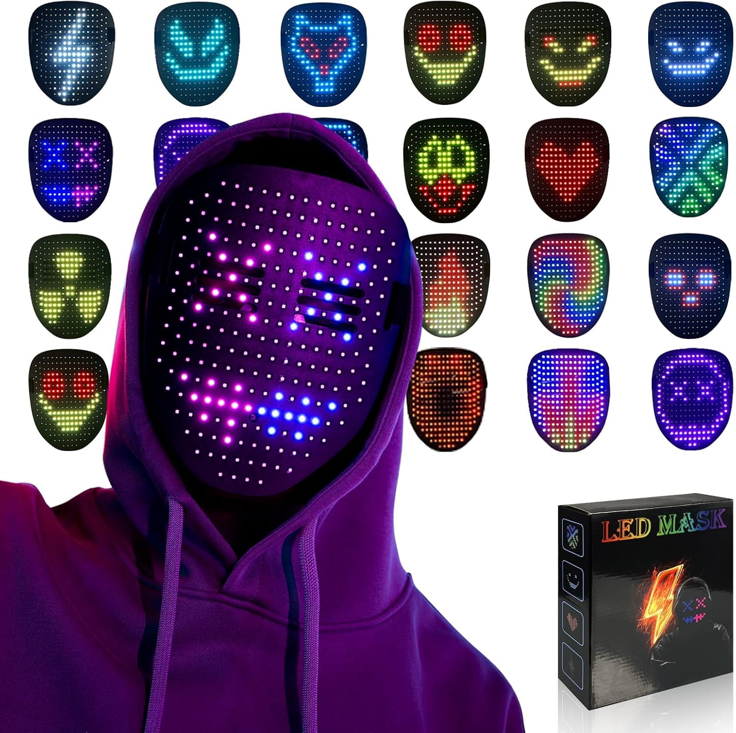 Led Mask with Gesture Sensing,Light up Mask for Kids/Men/Women LED Halloween Mas