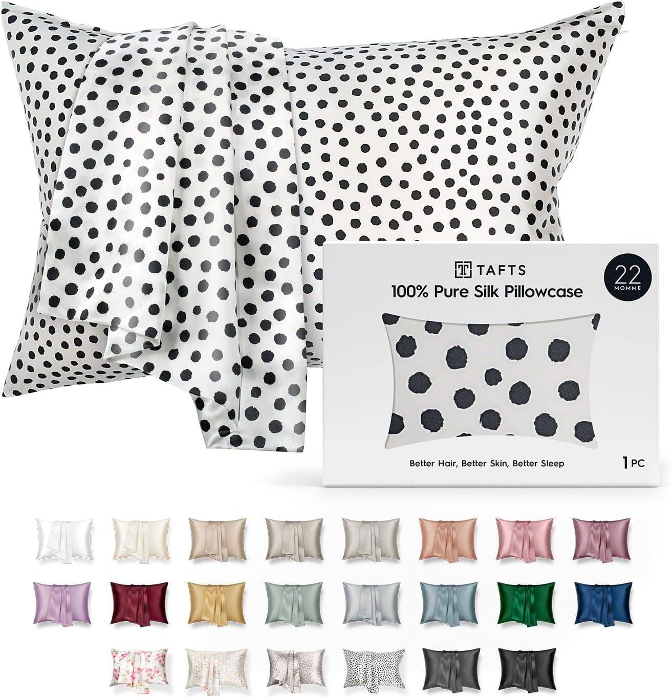 TAFTS 22mm 100% Pure Mulberry Silk Pillowcase for Hair and Skin with Envelope Closure, Cooling and Organic, Double-Sided Design (Silver, King Size 20" x 36", 22 Momme, 1 Piece)