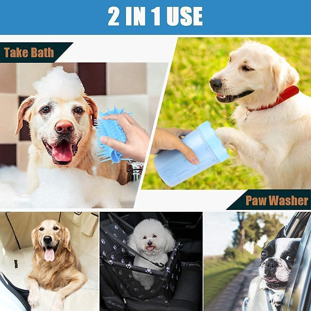 AOLDHYY Fuufome5.91" Dog Paw Cleaner, Dog Paw Washer Cup, 2 in 1 Portable Silicone Pet Cleaning Brush Feet Cleaner for Dogs Grooming with Muddy Paw,Dog Foot Cleaner for Medium Dog，With Towel (Green)