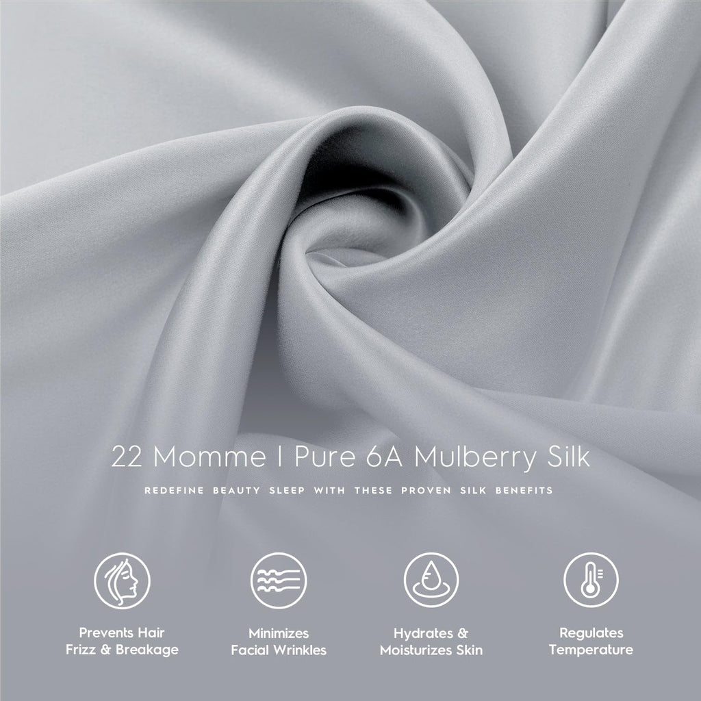TAFTS 22mm 100% Pure Mulberry Silk Pillowcase for Hair and Skin with Envelope Closure, Cooling and Organic, Double-Sided Design (Silver, King Size 20" x 36", 22 Momme, 1 Piece)