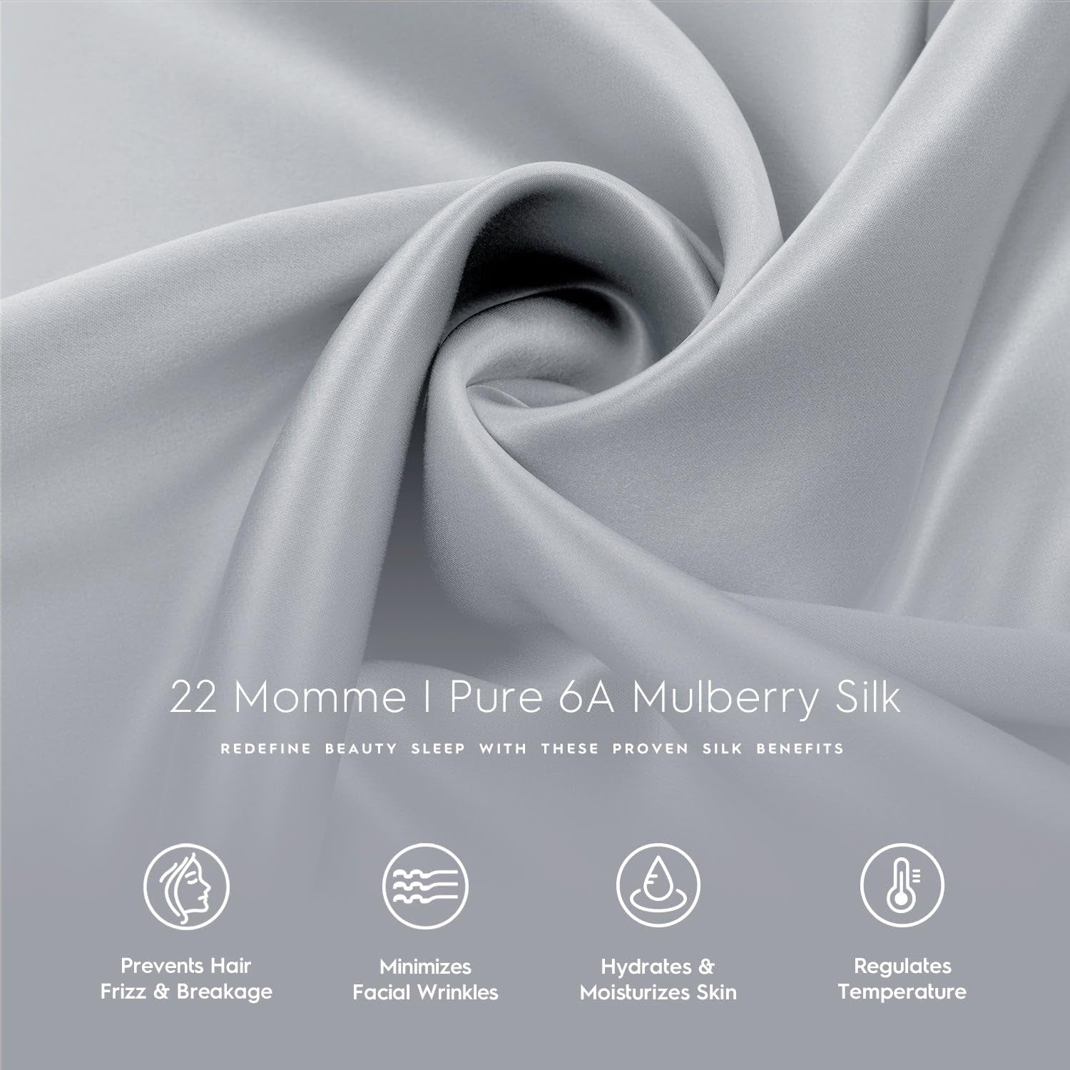 TAFTS 22mm 100% Pure Mulberry Silk Pillowcase for Hair and Skin with Envelope Closure, Cooling and Organic, Double-Sided Design (Silver, King Size 20" x 36", 22 Momme, 1 Piece)