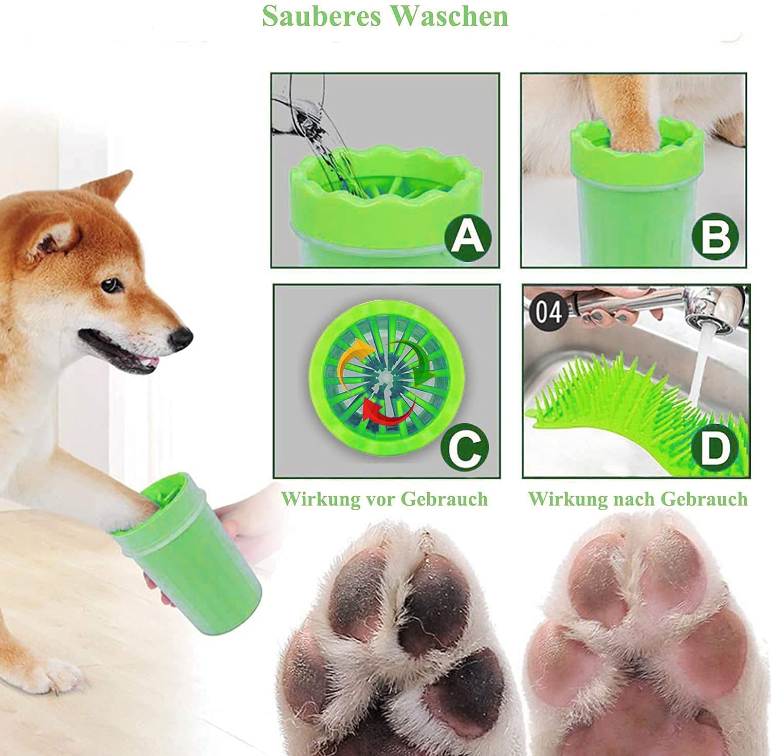 AOLDHYY Fuufome5.91" Dog Paw Cleaner, Dog Paw Washer Cup, 2 in 1 Portable Silicone Pet Cleaning Brush Feet Cleaner for Dogs Grooming with Muddy Paw,Dog Foot Cleaner for Medium Dog，With Towel (Green)