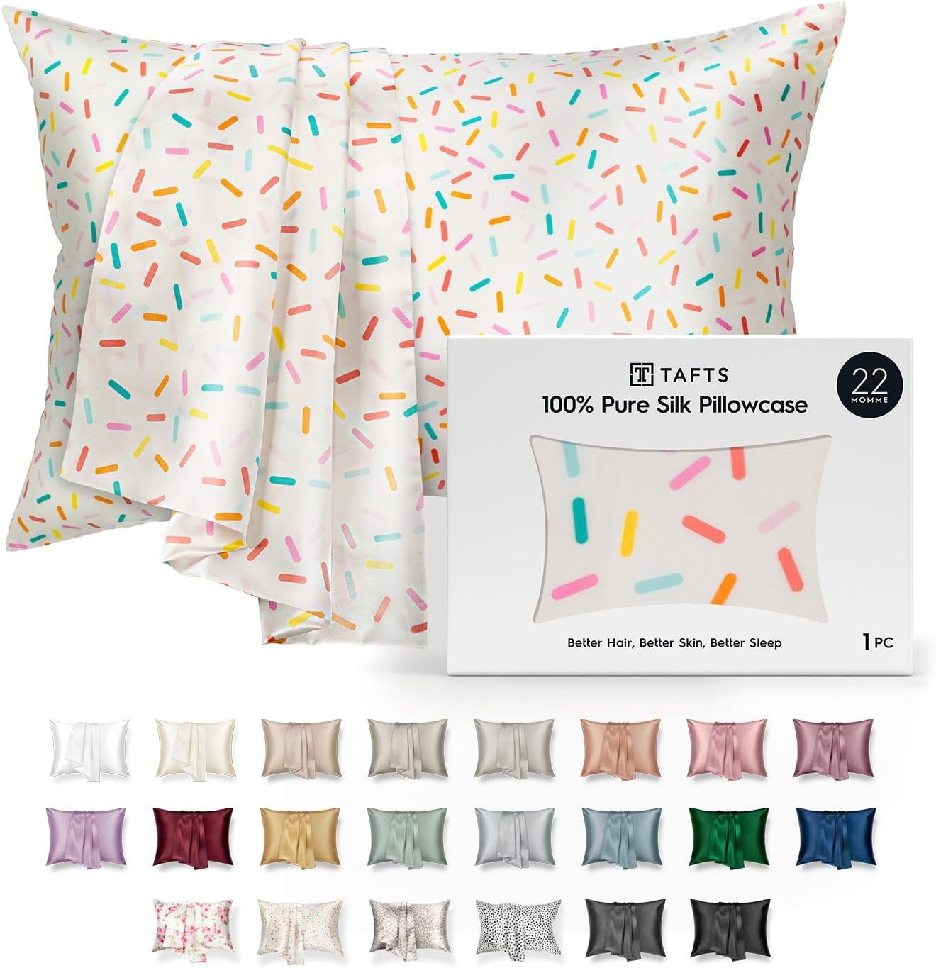 TAFTS 22mm 100% Pure Mulberry Silk Pillowcase for Hair and Skin with Envelope Closure, Cooling and Organic, Double-Sided Design (Silver, King Size 20" x 36", 22 Momme, 1 Piece)