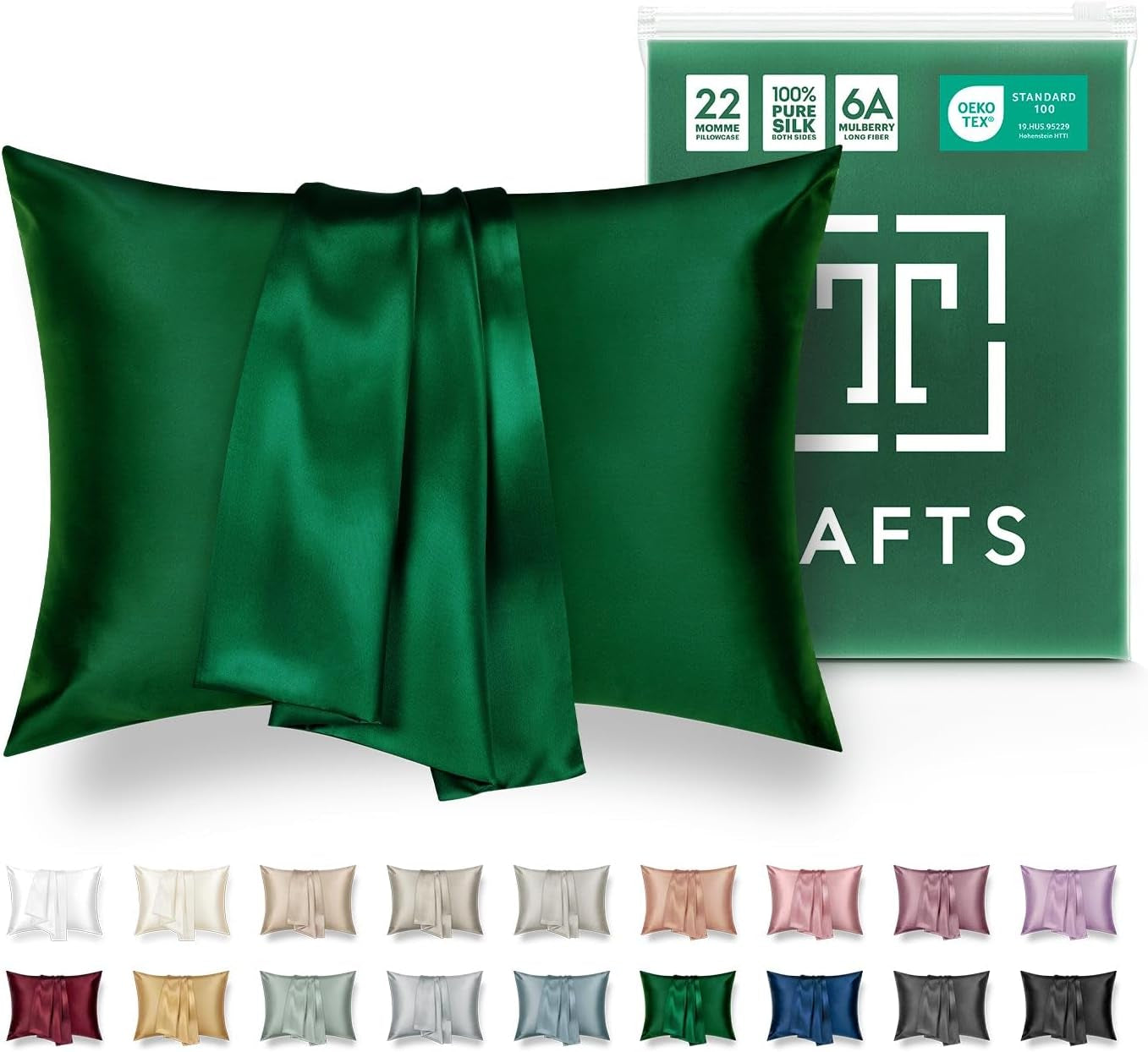 TAFTS 22mm 100% Pure Mulberry Silk Pillowcase for Hair and Skin with Envelope Closure, Cooling and Organic, Double-Sided Design (Silver, King Size 20" x 36", 22 Momme, 1 Piece)