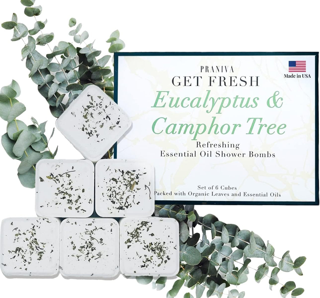 Eucalyptus Shower Steamer Tablets Made in USA with Essential Oils - Eucalyptus Shower Bomb Pack of Six - Extra Large Sinus Steamers - Soothing Menthol & Camphor Shower Tablets for Congestion