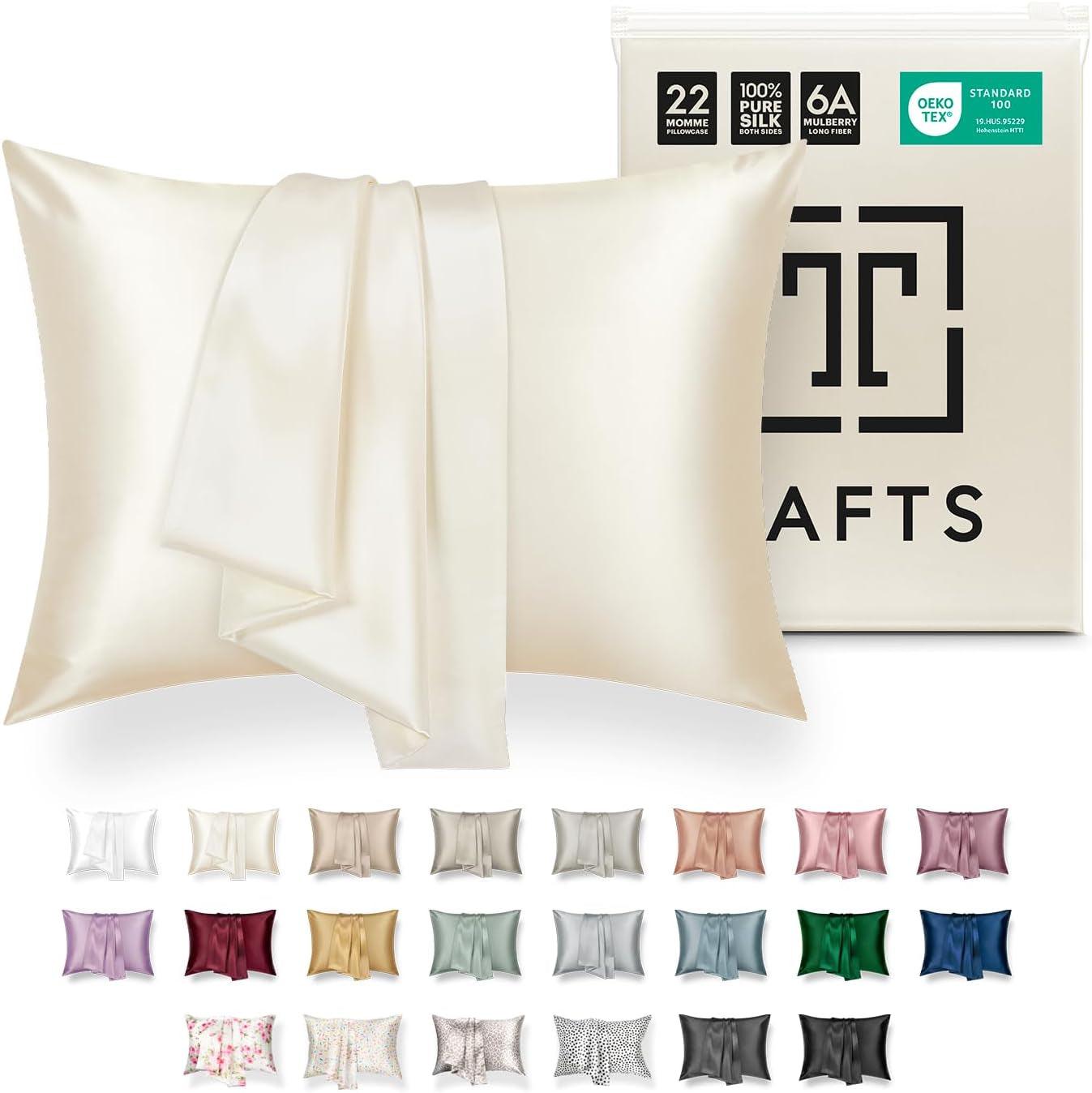 TAFTS 22mm 100% Pure Mulberry Silk Pillowcase for Hair and Skin with Envelope Closure, Cooling and Organic, Double-Sided Design (Silver, King Size 20" x 36", 22 Momme, 1 Piece)