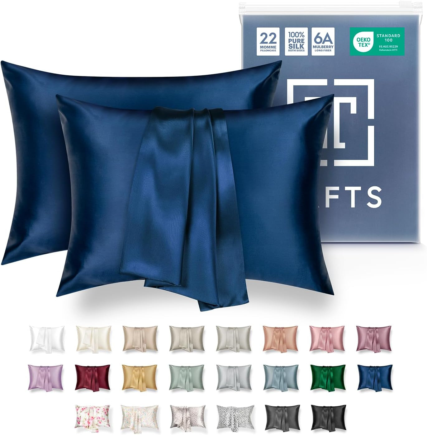 TAFTS 22mm 100% Pure Mulberry Silk Pillowcase for Hair and Skin with Envelope Closure, Cooling and Organic, Double-Sided Design (Silver, King Size 20" x 36", 22 Momme, 1 Piece)