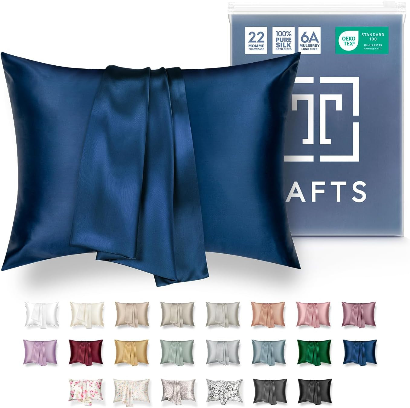 TAFTS 22mm 100% Pure Mulberry Silk Pillowcase for Hair and Skin with Envelope Closure, Cooling and Organic, Double-Sided Design (Silver, King Size 20" x 36", 22 Momme, 1 Piece)