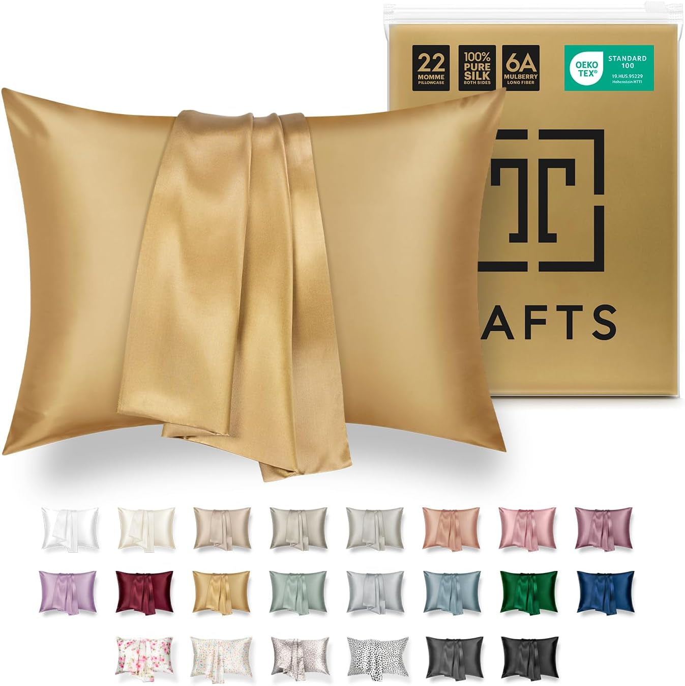 TAFTS 22mm 100% Pure Mulberry Silk Pillowcase for Hair and Skin with Envelope Closure, Cooling and Organic, Double-Sided Design (Silver, King Size 20" x 36", 22 Momme, 1 Piece)