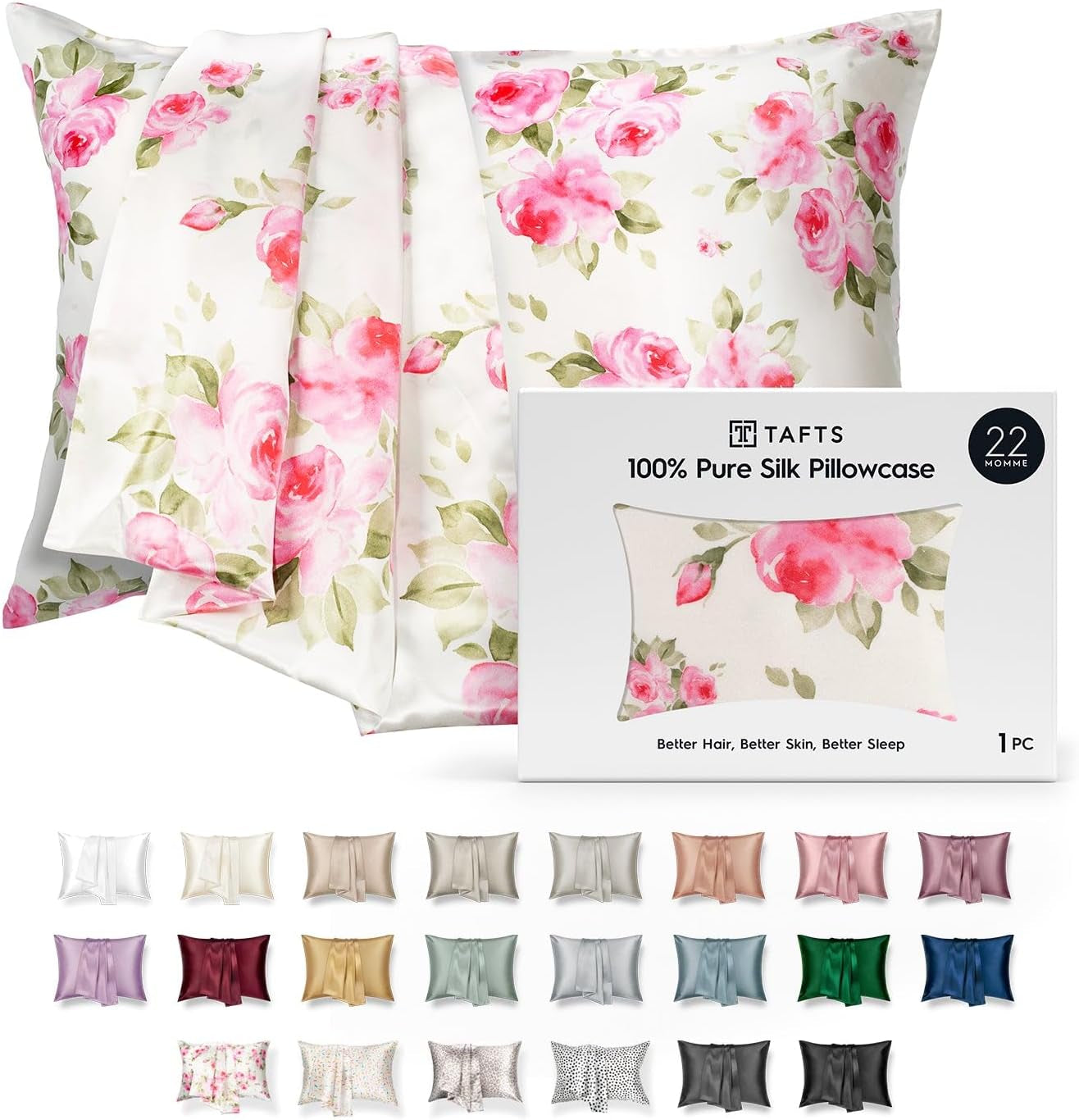 TAFTS 22mm 100% Pure Mulberry Silk Pillowcase for Hair and Skin with Envelope Closure, Cooling and Organic, Double-Sided Design (Silver, King Size 20" x 36", 22 Momme, 1 Piece)
