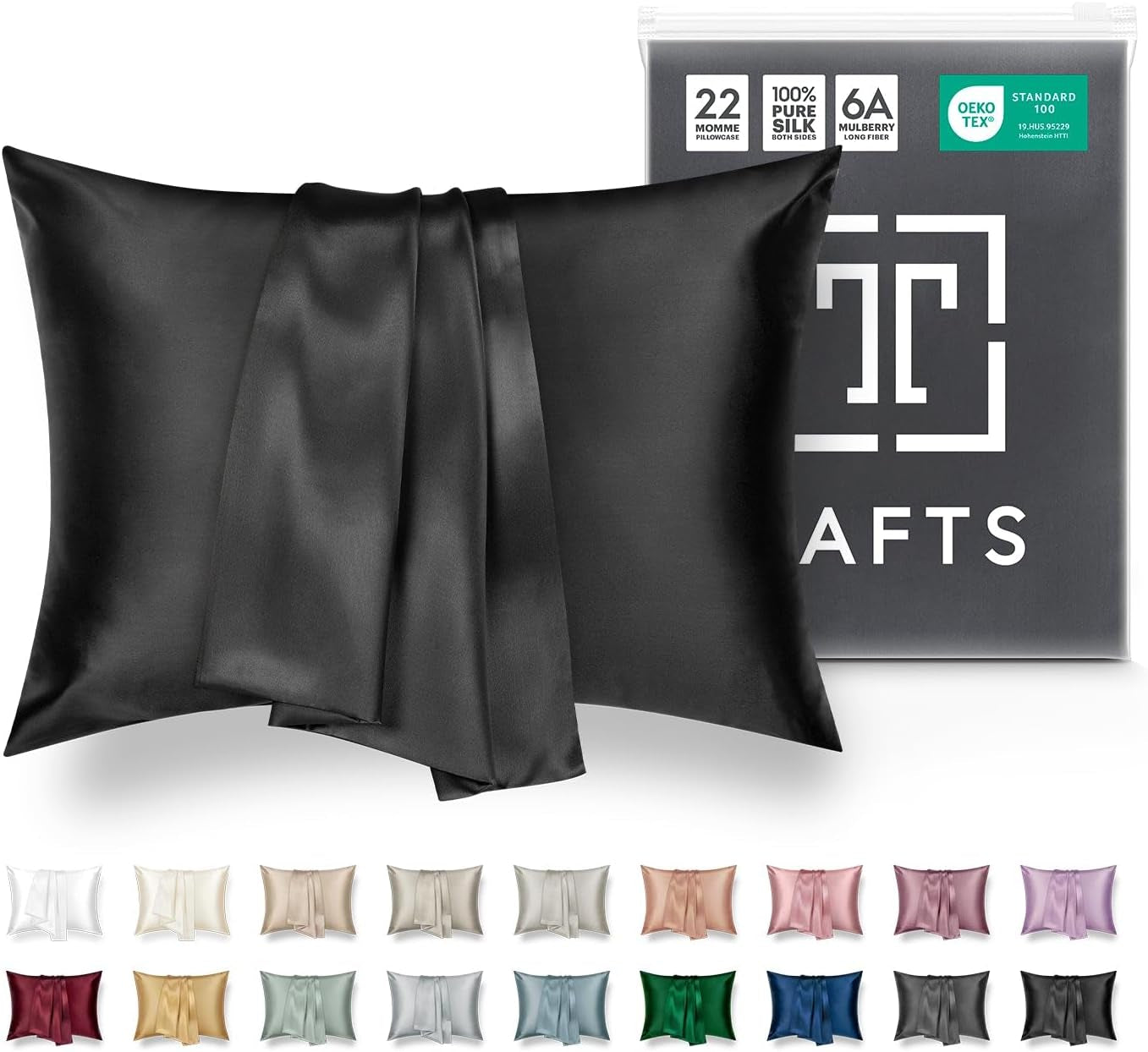 TAFTS 22mm 100% Pure Mulberry Silk Pillowcase for Hair and Skin with Envelope Closure, Cooling and Organic, Double-Sided Design (Silver, King Size 20" x 36", 22 Momme, 1 Piece)