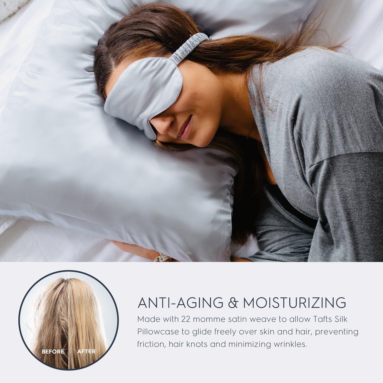 TAFTS 22mm 100% Pure Mulberry Silk Pillowcase for Hair and Skin with Envelope Closure, Cooling and Organic, Double-Sided Design (Silver, King Size 20" x 36", 22 Momme, 1 Piece)