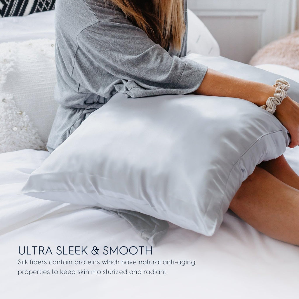 TAFTS 22mm 100% Pure Mulberry Silk Pillowcase for Hair and Skin with Envelope Closure, Cooling and Organic, Double-Sided Design (Silver, King Size 20" x 36", 22 Momme, 1 Piece)