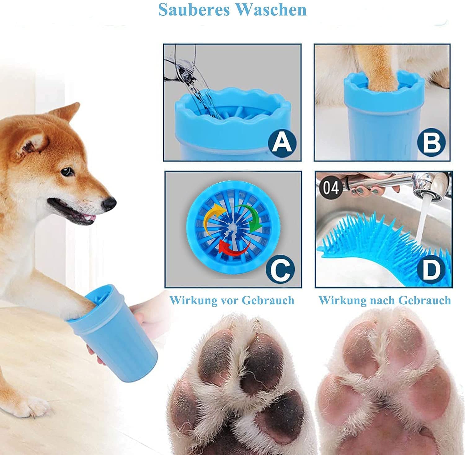 5.91" Dog Paw Cleaner, Dog Paw Washer Cup, 2 in 1 Portable Silicone Pet Cleaning Brush Feet Cleaner for Dogs Grooming with Muddy Paw,Dog Foot Cleaner for Medium Dog，With Towel (Blue)