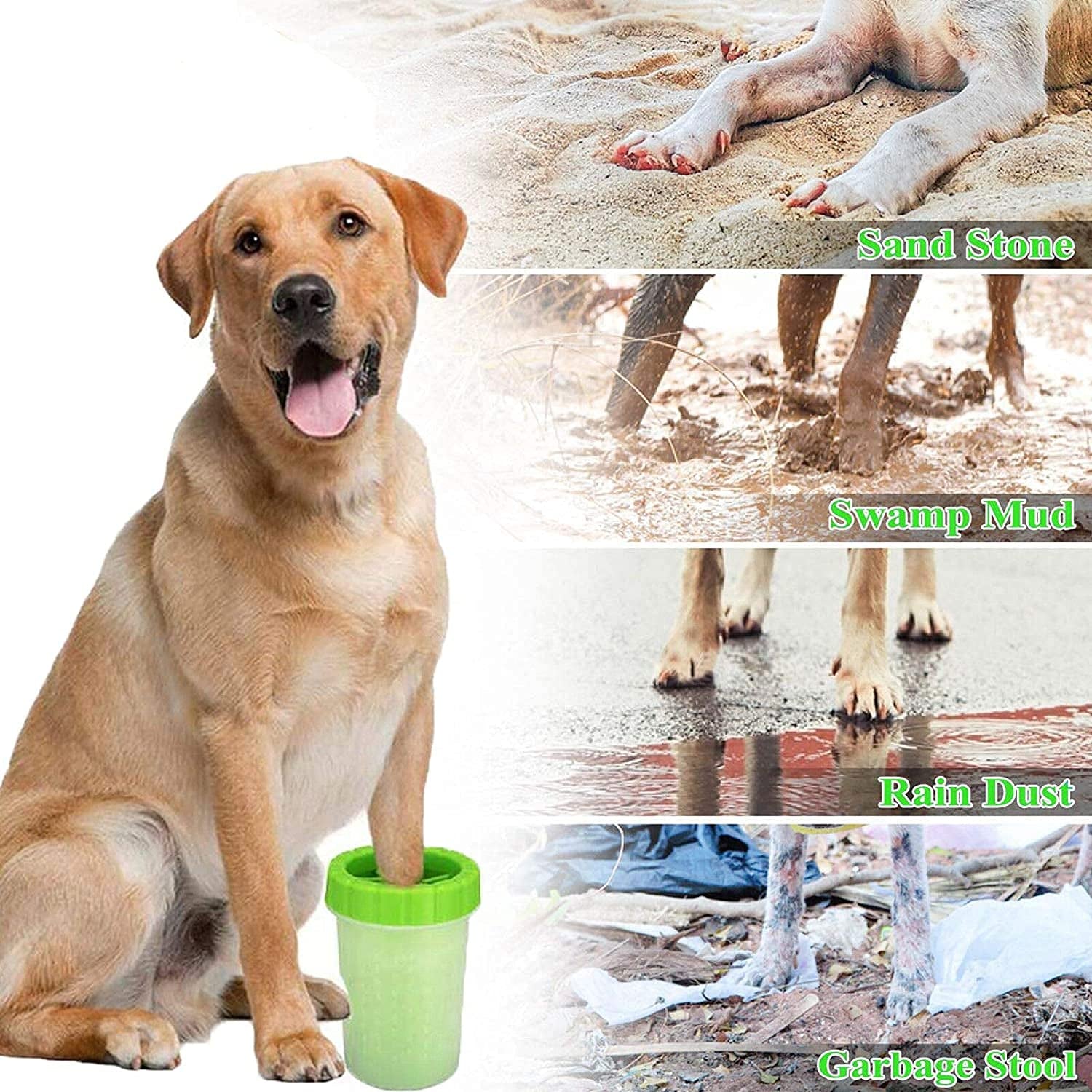 AOLDHYY Fuufome5.91" Dog Paw Cleaner, Dog Paw Washer Cup, 2 in 1 Portable Silicone Pet Cleaning Brush Feet Cleaner for Dogs Grooming with Muddy Paw,Dog Foot Cleaner for Medium Dog，With Towel (Green)